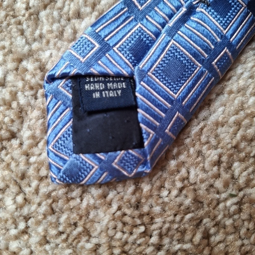 Barcelino Mens 100% Silk Tie Blue Geometric 4